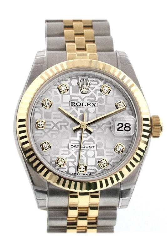 Rolex Datejust 31 Silver Jubilee Diamond Dial Fluted Bezel 18K Gold Two Tone Jubilee Ladies 178273 Pre-owned