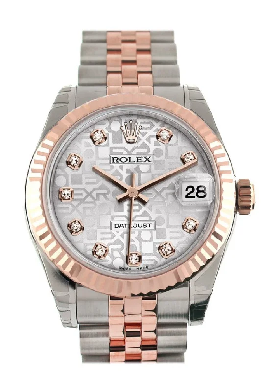 Rolex Datejust 31 Silver Jubilee Diamond Dial Fluted Bezel 18K Rose Gold Two Tone Jubilee Ladies Watch 178271 Pre-owned