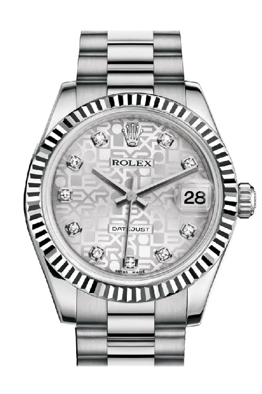 Rolex Datejust 31 Silver Jubilee Diamond Dial Fluted Bezel 18K White Gold President Ladies Watch 178279 Pre-owned