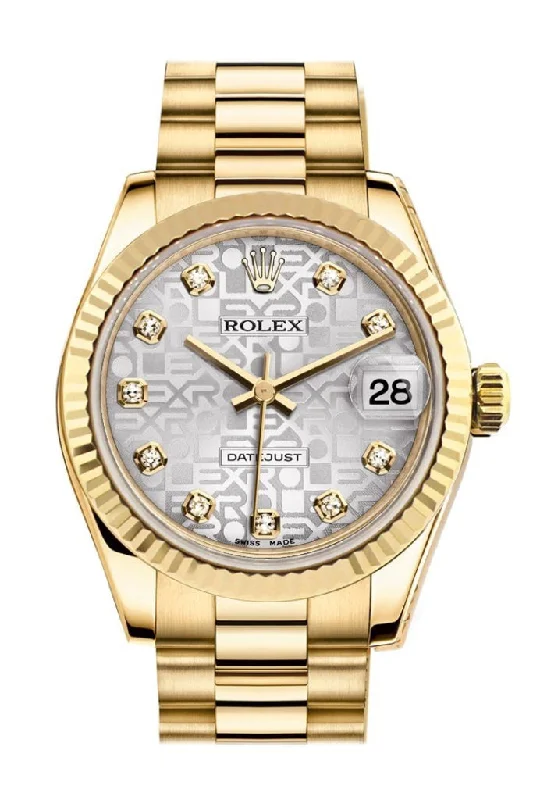 Rolex Datejust 31 Silver Jubilee Diamond Dial Fluted Bezel 18K Yellow Gold President Ladies Watch 178278 Pre-owned