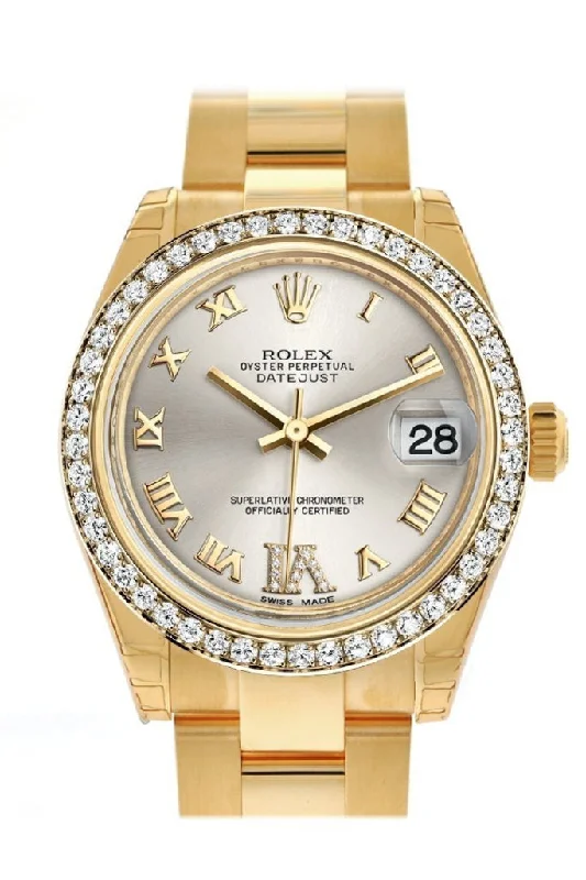 Rolex Datejust 31 Silver Large VI Rubies Dial Diamond Bezel 18K Yellow Gold Ladies Watch 178288 Pre-owned