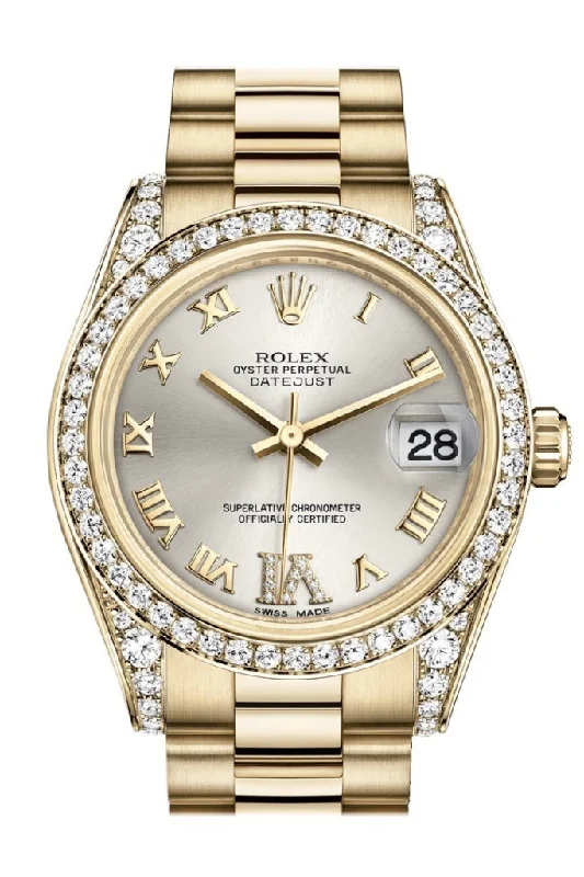 Rolex Datejust 31 Silver Large VI Rubies Dial Diamond Bezel Lug 18K Yellow Gold President Ladies Watch 178158 Pre-owned