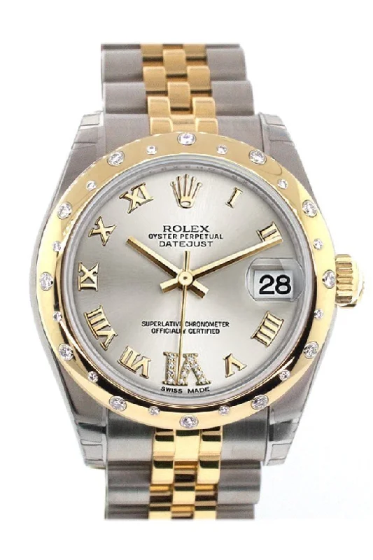 Rolex Datejust 31 Silver Roman Large VI Diamond Dial Diamond Bezel 18K Gold Two Tone Jubilee Ladies 178343 Pre-owned