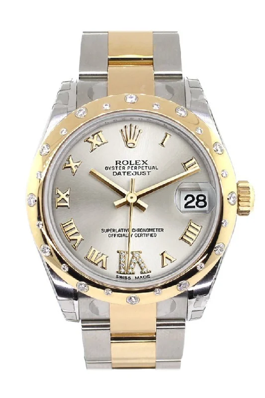 Rolex Datejust 31 Silver Roman Large VI Diamond Dial Diamond Bezel 18K Gold Two Tone Ladies 178343 Pre-owned