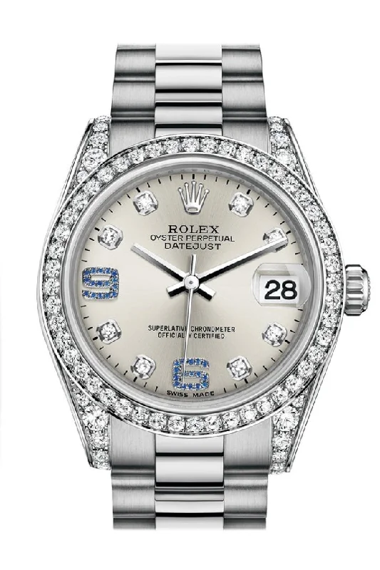 Rolex Datejust 31 Silver set with diamonds and sapphires Dial Diamond Bezel Lug 18K White Gold President Ladies Watch 178159 Pre-owned