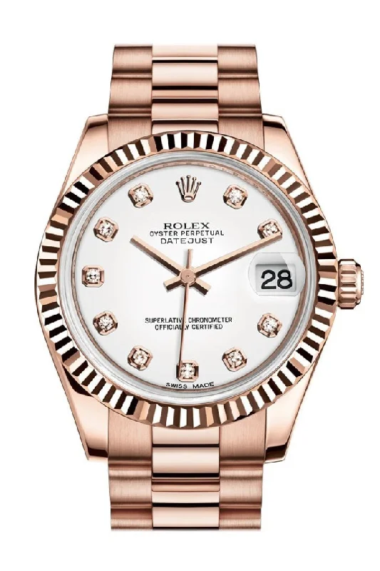 Rolex Datejust 31 White Diamond Dial Fluted Bezel 18K Everose Gold President Ladies Watch 178275 Pre-owned