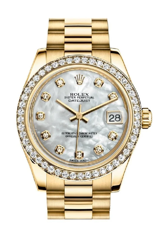 Rolex Datejust 31 White Mother of Pearl Dia Dial Diamond Bezel 18K Yellow Gold President Ladies Watch 178288 Pre-owned