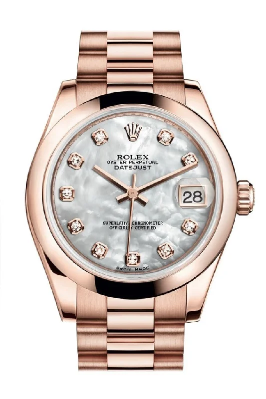 Rolex Datejust 31 White Mother of Pearl Diamond Dial 18K Everose Gold President Ladies Watch 178245 Pre-owned