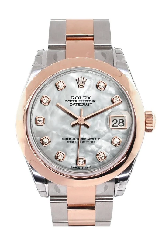 Rolex Datejust 31 White Mother of Pearl Diamond Dial 18K Rose Gold Two Tone Ladies Watch 178241