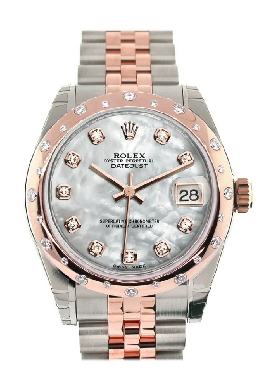 Rolex Datejust 31 White Mother of Pearl Diamond Dial Diamond Bezel 18K Rose Gold Two Tone Jubilee Ladies Watch 178341 Pre-owned