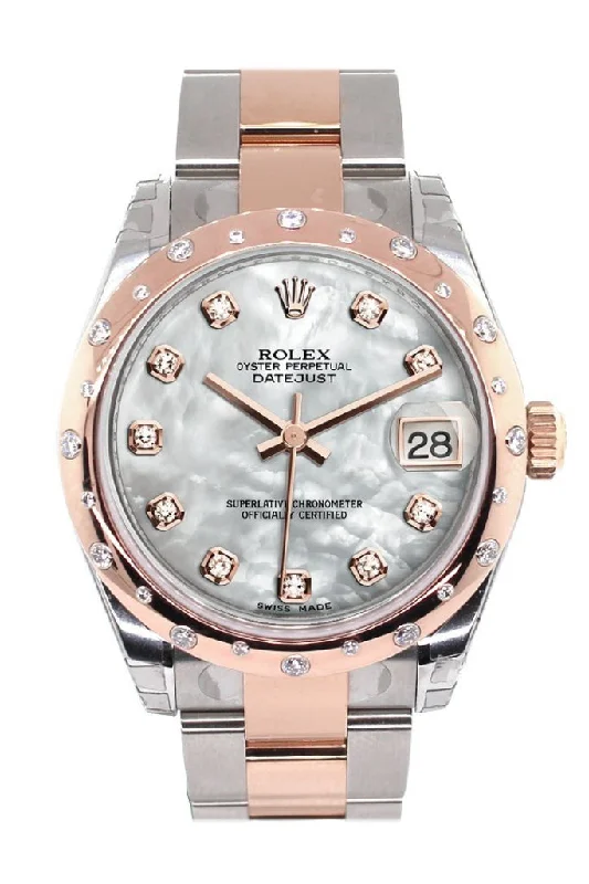 Rolex Datejust 31 White Mother of Pearl Diamond Dial Diamond Bezel 18K Rose Gold Two Tone Ladies Watch 178341 Pre-owned