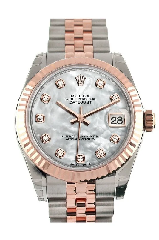 Rolex Datejust 31 White Mother of Pearl Diamond Dial Fluted Bezel 18K Rose Gold Two Tone Jubilee Ladies Watch 178271 Pre-owned