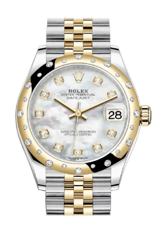 Rolex Datejust 31 White mother-of-pearl diamonds Dial Diamond Bezel Jubilee Yellow Gold Two Tone Watch 278341RBR 278343