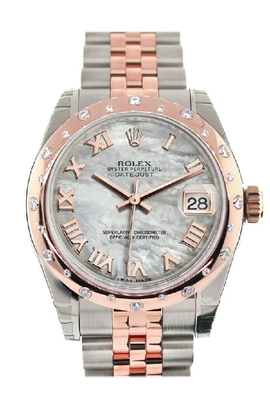 Rolex Datejust 31 White Mother of Pearl Roman Dial Diamond Bezel 18K Rose Gold Two Tone Jubilee Ladies Watch 178341 Pre-owned