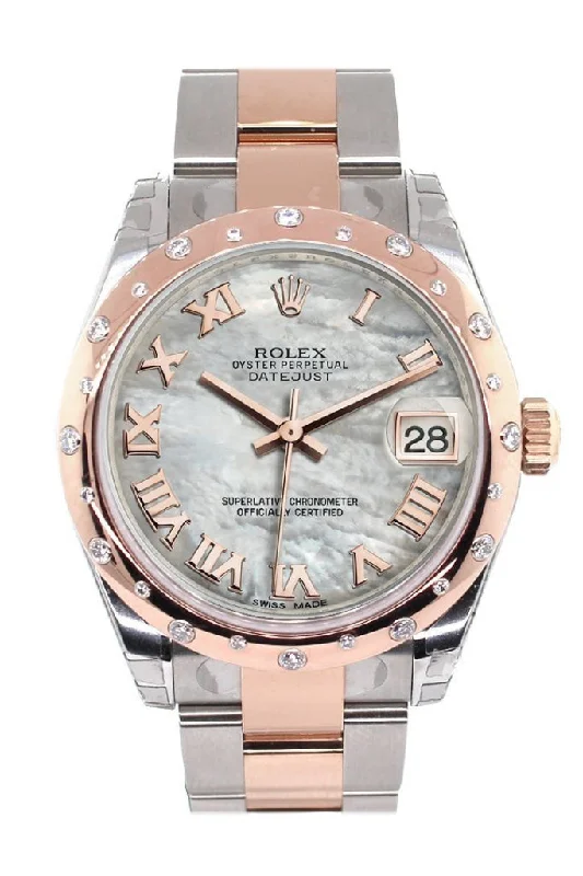 Rolex Datejust 31 White Mother of Pearl Roman Dial Diamond Bezel 18K Rose Gold Two Tone Ladies Watch 178341 Pre-owned