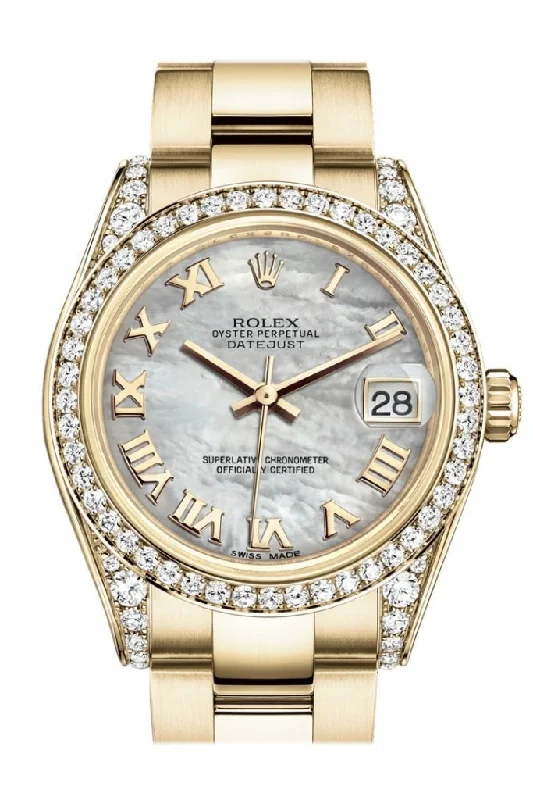 Rolex Datejust 31 White Mother of Pearl Roman Dial Diamond Bezel Lug 18K Yellow Gold Ladies Watch 178158 Pre-owned