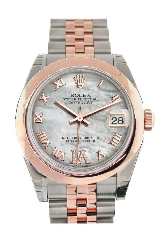 Rolex Datejust 31 White Mother of Pearl Roman Large VI set with Diamond Dial 18K Rose Gold Two Tone Jubilee Ladies Watch 178241