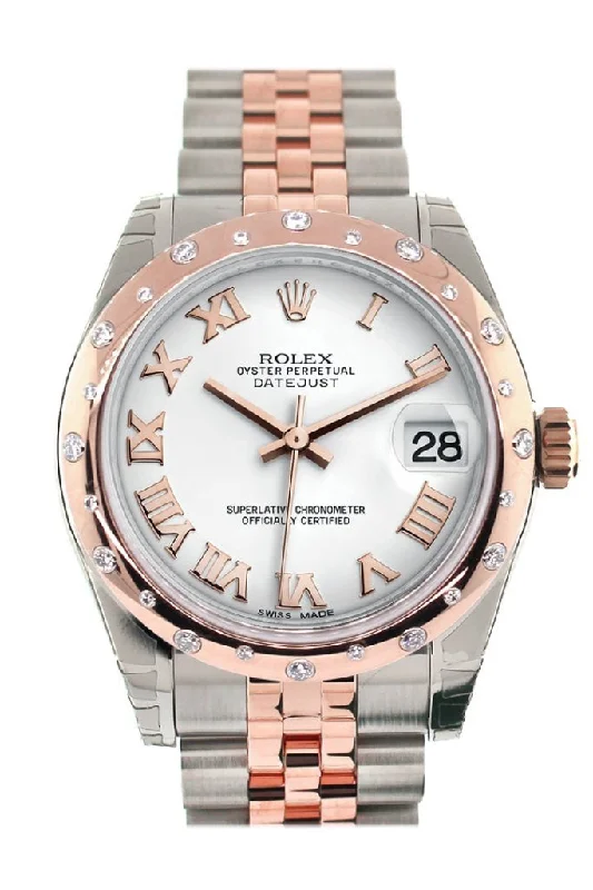 Rolex Datejust 31 White Roman Dial Diamond Bezel 18K Rose Gold Two Tone Jubilee Ladies Watch 178341 Pre-owned