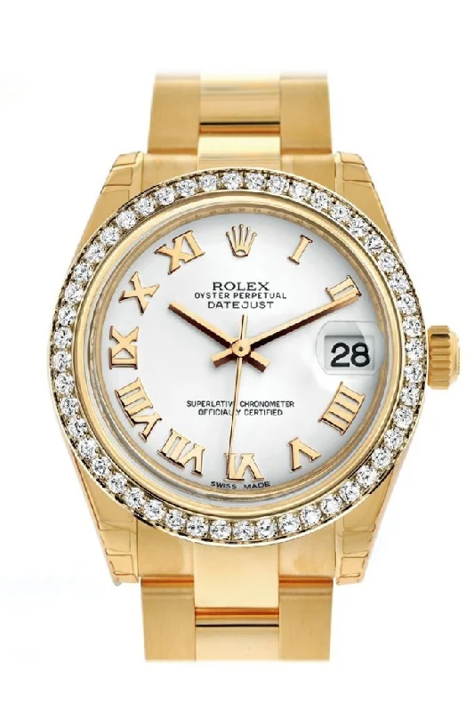 Rolex Datejust 31 White Roman Dial Diamond Bezel 18K Yellow Gold Ladies Watch 178288 Pre-owned