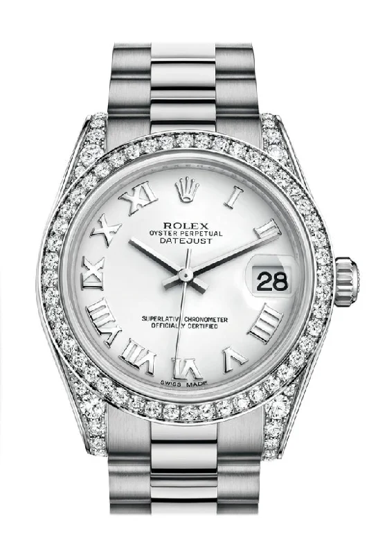 Rolex Datejust 31 White Roman Dial Diamond Bezel Lug 18K White Gold President Ladies Watch 178159 Pre-owned