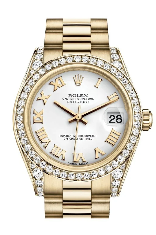 Rolex Datejust 31 White Roman Dial Diamond Bezel Lug 18K Yellow Gold President Ladies Watch 178158 Pre-owned