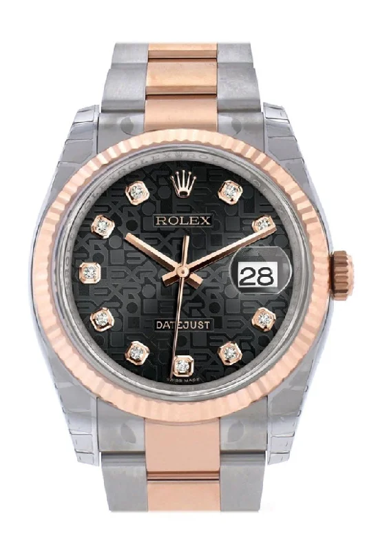 Rolex Datejust 36 Black Jubilee design diamonds Dial Fluted Steel and 18k Rose Gold Oyster Watch 116231 Pre-owned