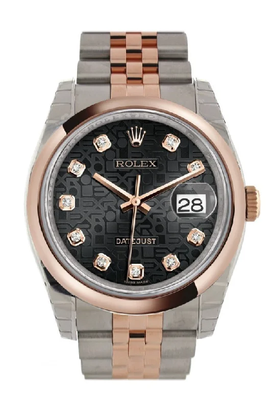 Rolex Datejust 36 Black Jubilee design set with diamonds Dial Steel and 18k Rose Gold Jubilee Watch 116201