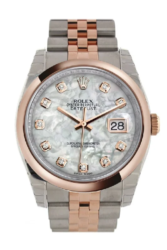 Rolex Datejust 36 White mother-of-pearl set with diamonds Dial Steel and 18k Rose Gold Jubilee Watch 116201 Pre-owned