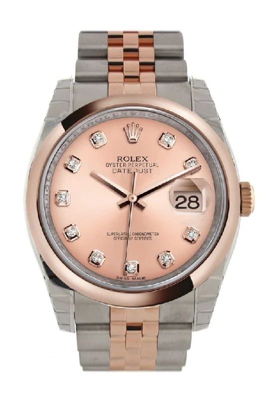 Rolex Datejust 36 Pink set with diamonds Dial Steel and 18k Rose Gold Jubilee Watch 116201 Pre-owned