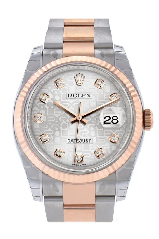 Rolex Datejust 36 Silver Jubilee design set with diamonds Dial Fluted Steel 18k Rose Gold Oyster Watch 116231 Pre-owned