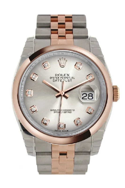 Rolex Datejust 36 Silver set with diamonds Dial Steel and 18k Rose Gold Jubilee Watch 116201 Pre-owned