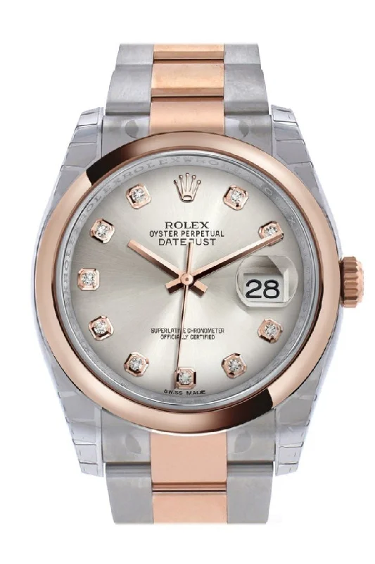 Rolex Datejust 36 Silver set with diamonds Dial Steel and 18k Rose Gold Oyster Watch 116201 Pre-owned