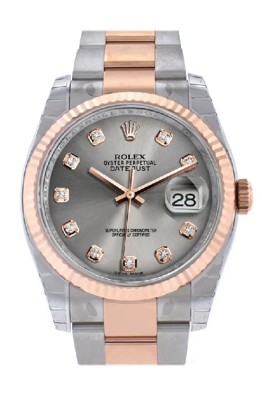 Rolex Datejust 36 Steel diamonds Dial Fluted Steel and 18k Rose Gold Oyster Watch 116231 Pre-owned