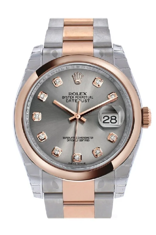 Rolex Datejust 36 Steel set with diamonds Dial Steel and 18k Rose Gold Oyster Watch 116201 Pre-owned