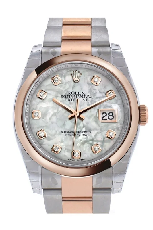 Rolex Datejust 36 White mother-of-pearl set with diamonds Dial Steel and 18k Rose Gold Oyster Watch 116201 Pre-owned