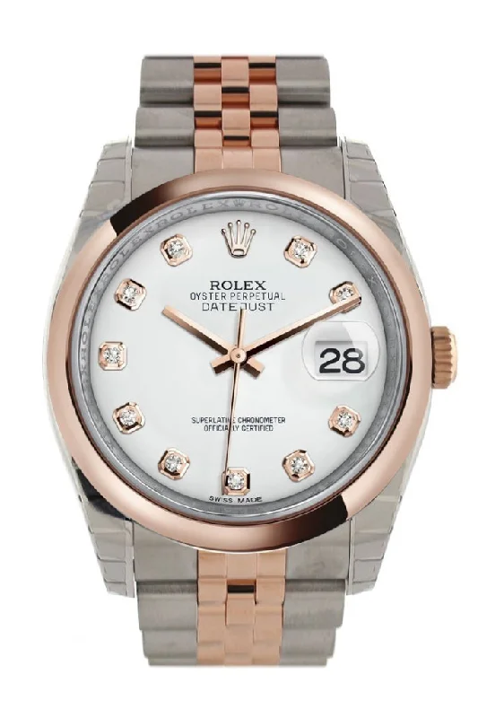 Rolex Datejust 36 White set with diamonds Dial Steel and 18k Rose Gold Jubilee Watch 116201 Pre-owned