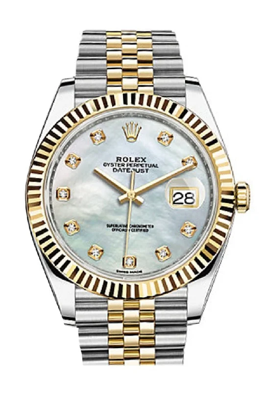 Rolex Datejust 41 Mother-of-pearl set with Diamonds Dial 18k Yellow Gold Fluted Bezel Jubilee Mens Watch 126333