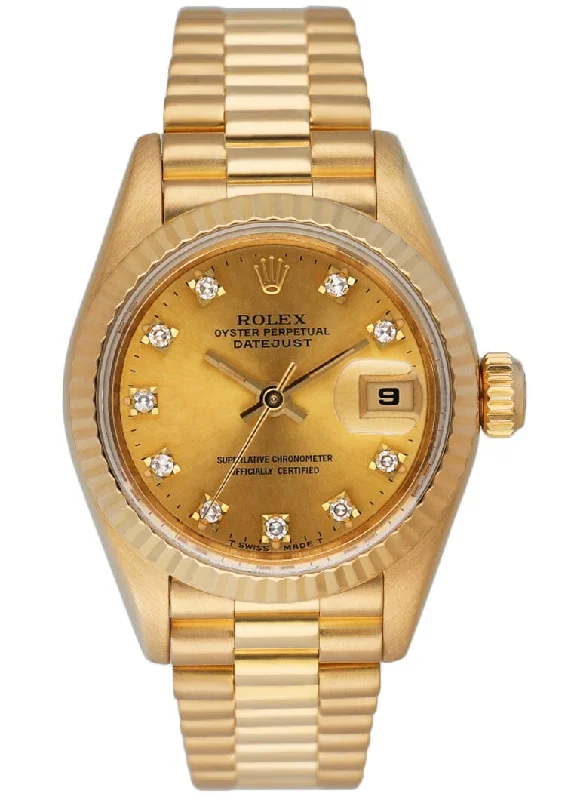 Rolex Datejust 69178 Diamond Dial 18K Yellow Gold Ladies Watch