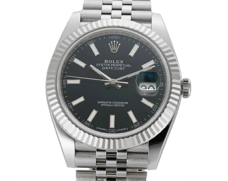 41mm Steel Black Index Dial 18k White Gold Bezel Jubilee Bracelet