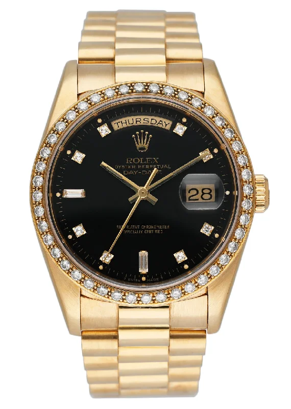 Rolex Day Date 18348 Diamond Black Dial Mens Watch