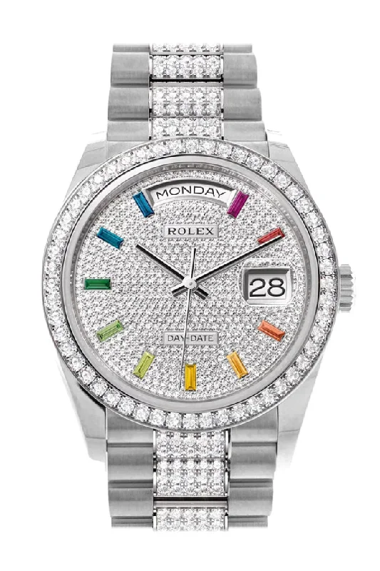 Rolex Day-Date 36 Diamond Paved Diamond Dial Diamond Bezel White Gold Diamond President Watch 128349RBR