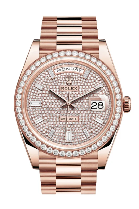 Rolex Day-Date 40 Pave Diamond 10 Baguette-cut Diamonds Dial Diamond Bezel 18K Everose gold President Automatic Men's Watch 228345RBR 228345