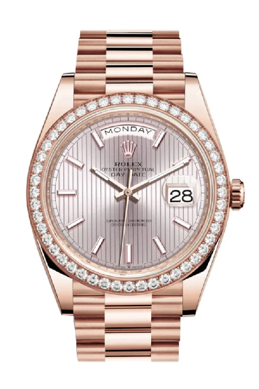 Rolex Day-Date 40 Sundust Stripe Motif Dial Diamond Bezel 18K Everose gold President Automatic Men's Watch 228345RBR DC