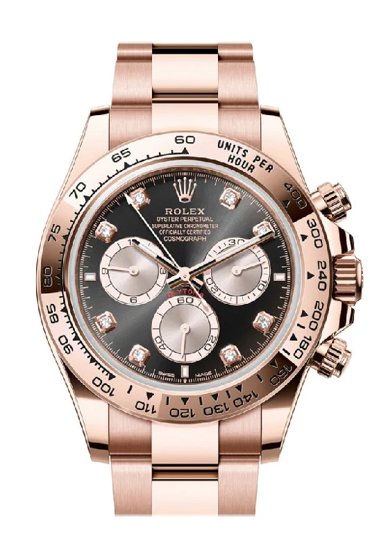 Rolex Daytona 40 Bright Black and Sundust Diamond Dial Rose Gold Mens Watch 126505