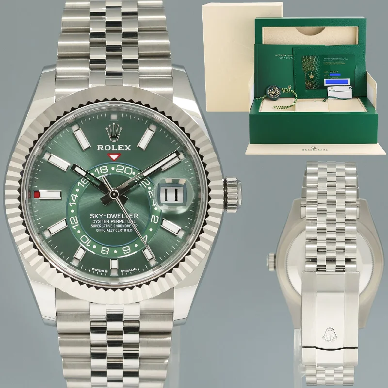 Sept 2024 NEW PAPERS Rolex Sky-Dweller Steel Green Jubilee 42mm 336934 Watch Box