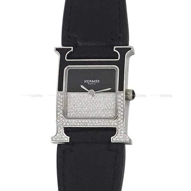 HERMES Watches H Watch Double Jeu PM HH1.233 25ｍｍ Noir (Black) Stainless Steel/Veau Barenia/Diamond Silver HW Stamp C[EXCELLENT][Authentic]