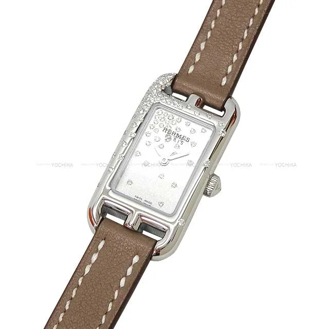 HERMES Watches Ladies Nantucket PM 29mm Jute du Diamant NA2.131 Quartz Etoupe Veau Swift /Stainless Steel/Diamond Silver HW Stamp B[EXCELLENT][Authentic]